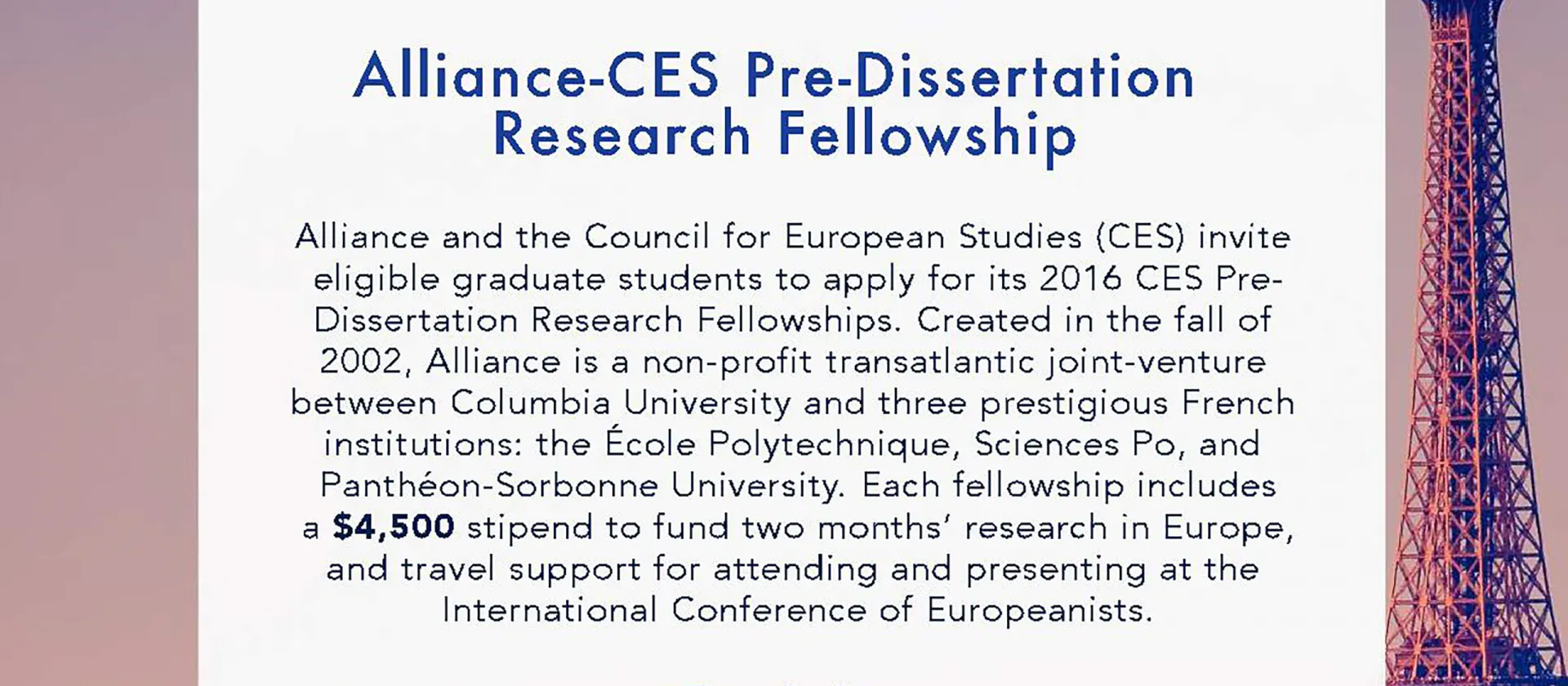 Alliance-CES Pre-Dissertation Research Fellowship Application