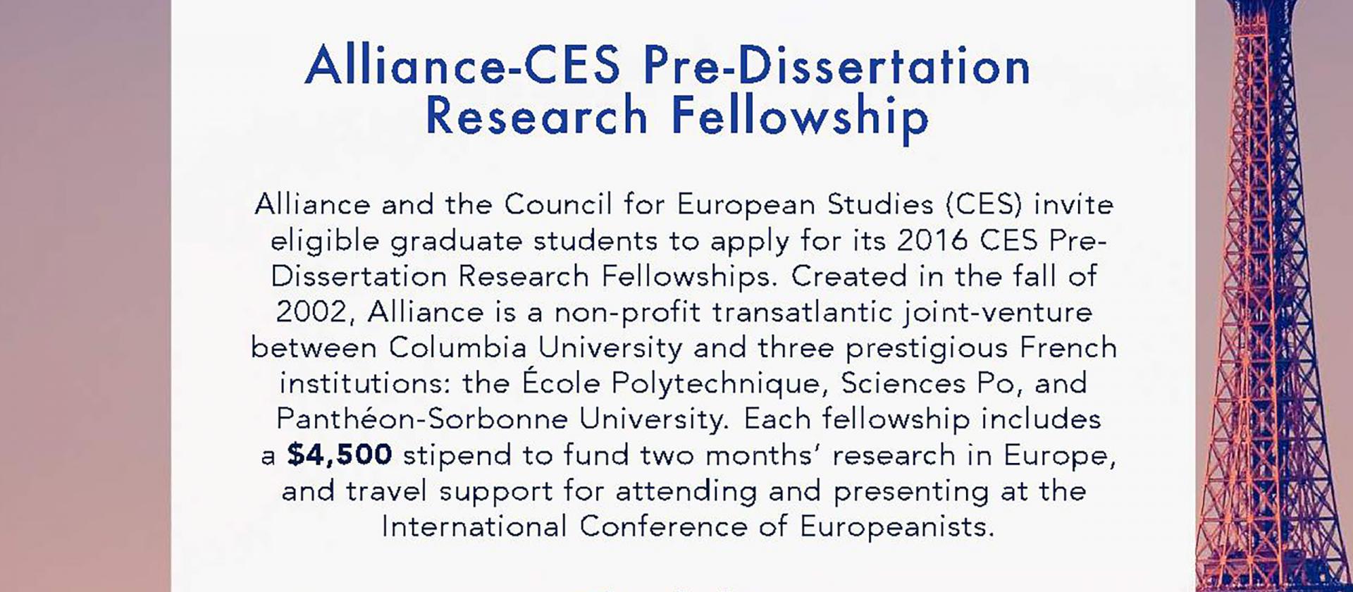 Alliance-CES Pre-Dissertation Research Fellowship Application